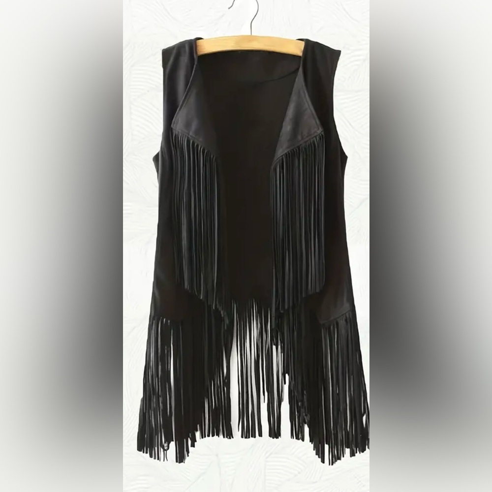 Fringe Hem black jacket Size L 8-10